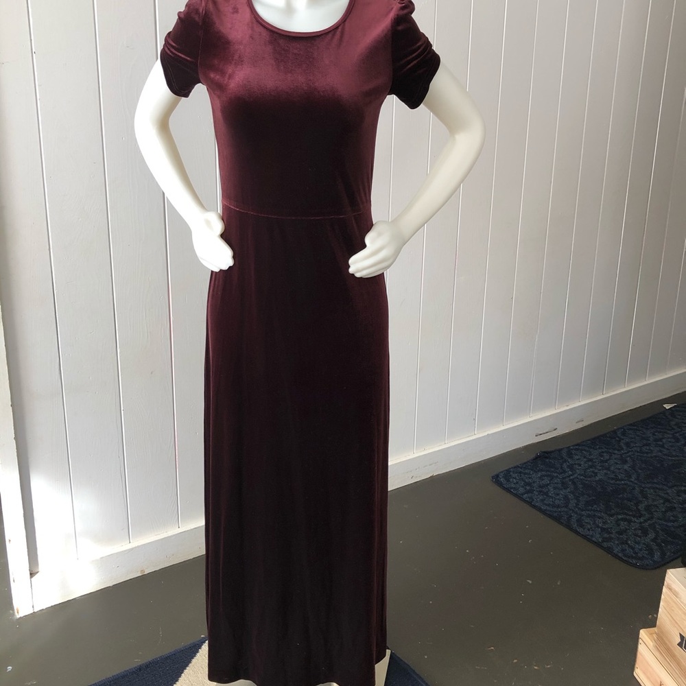 Laura Ashley Velvet Maroon  Red Maxi Dress Christmas vintage 80s 90s